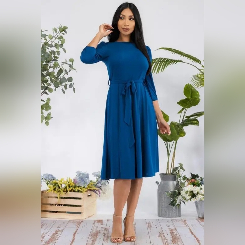 H&H  Long Sleeve Teal Midi Dress